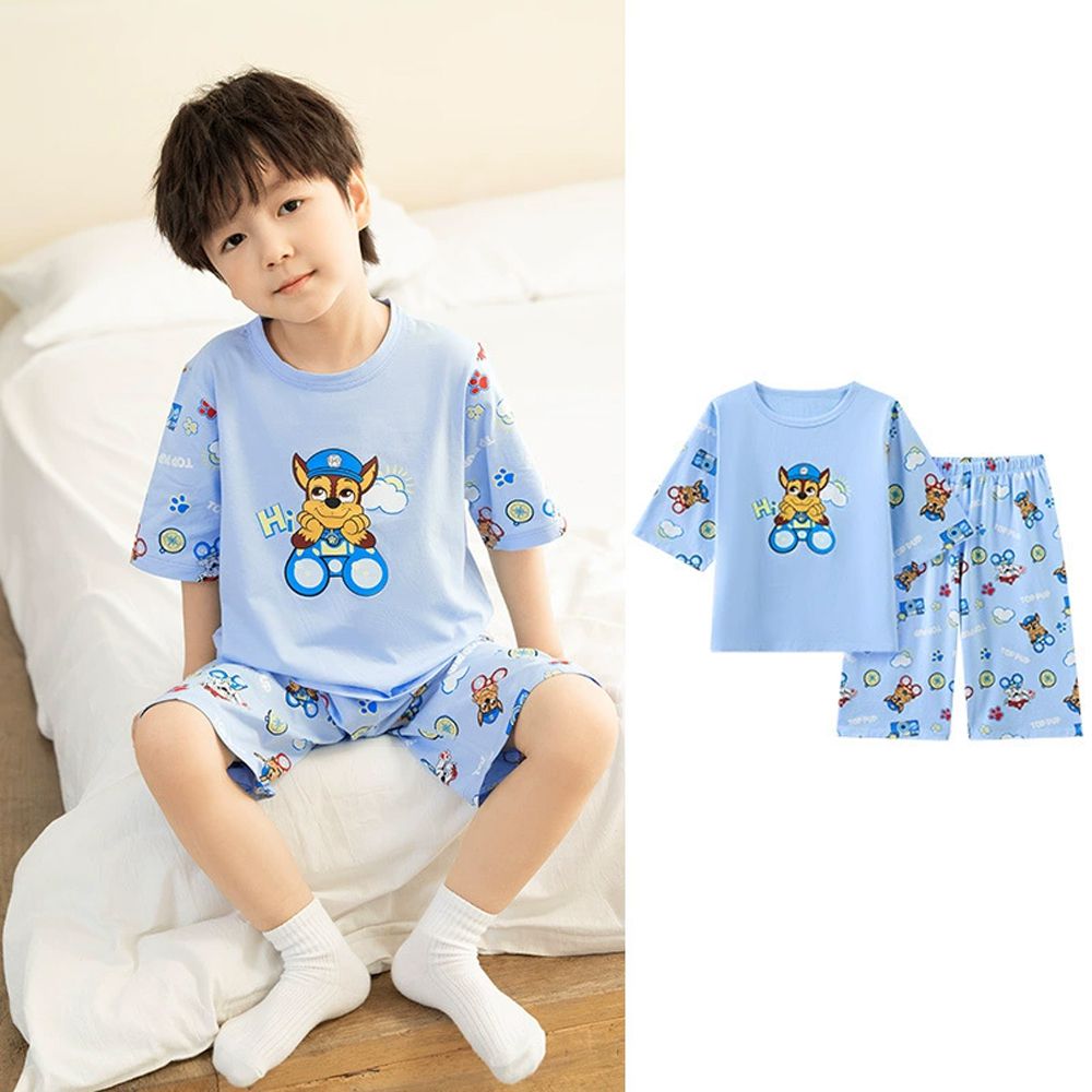 卡通汪汪隊短袖家居服套裝-卡通人物阿奇-藍色