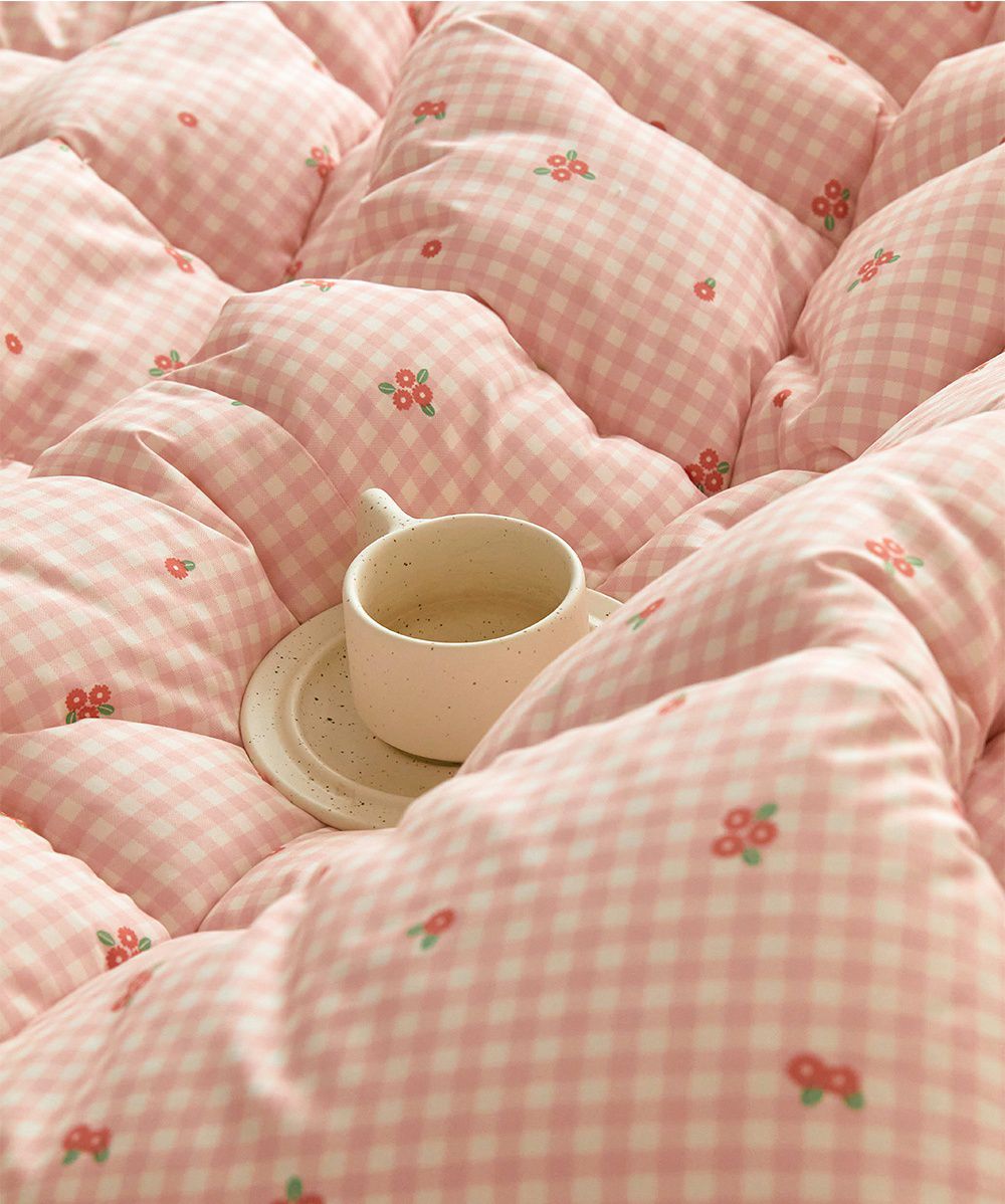 韓國 Maatila - 可水洗超細纖維桃皮感棉被-格子花花