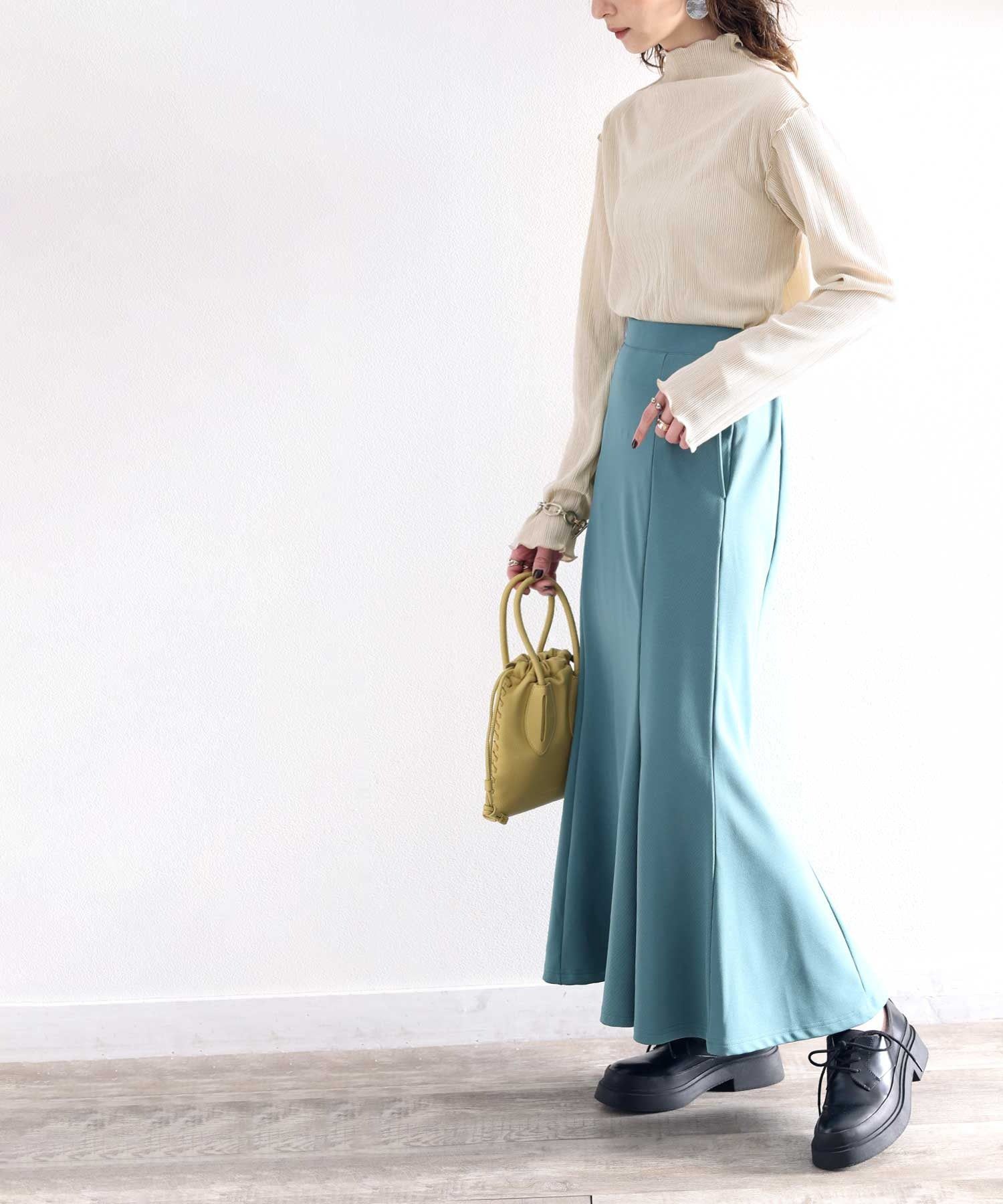 日本 Classical Elf - 光澤感木耳邊薄長袖上衣-酪梨綠