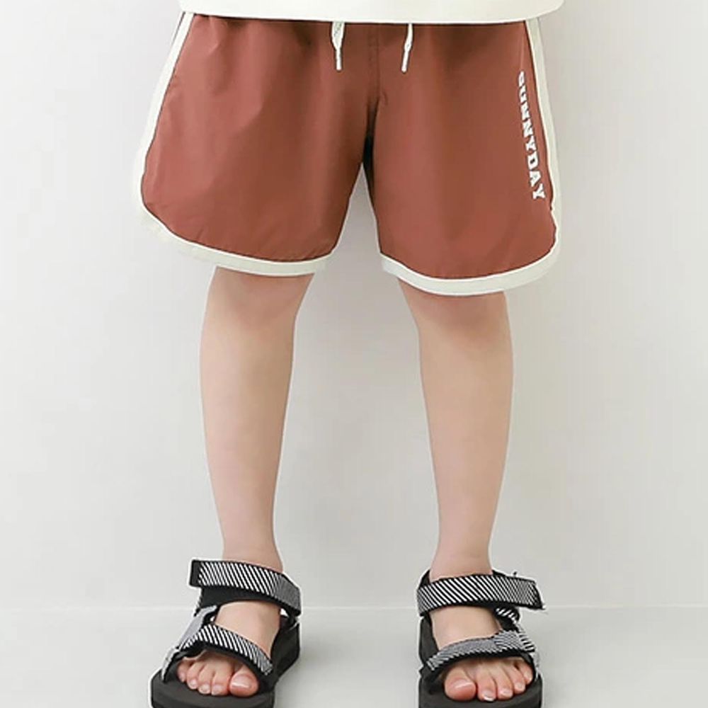 日本 devirock - 速乾撞色線條運動短褲-磚橘