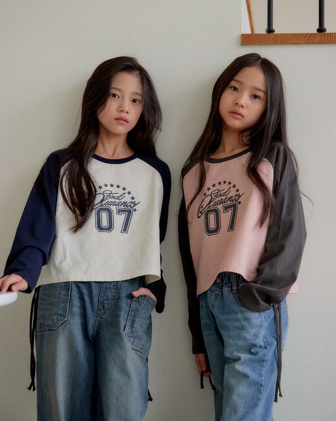 韓國 sm2 - 復古Y2K長袖短版上衣-深灰X粉