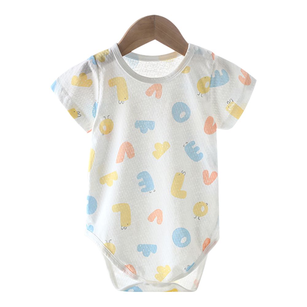 2件入-短袖包屁衣 透氣排汗 純棉連身衣-愛語+隨機1件