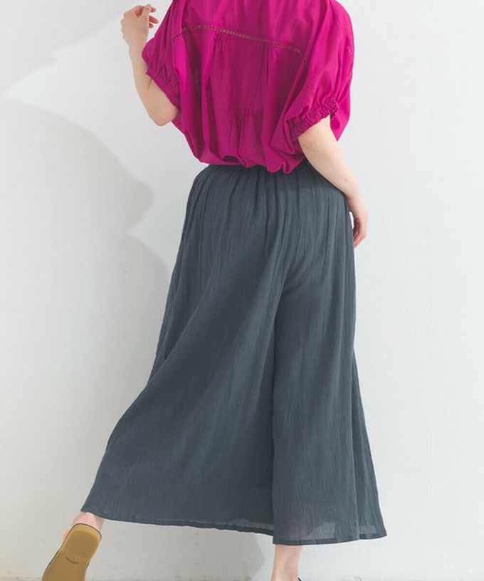 日本 Lupilien - 100%印度棉 輕盈飄逸寬褲-灰軍綠