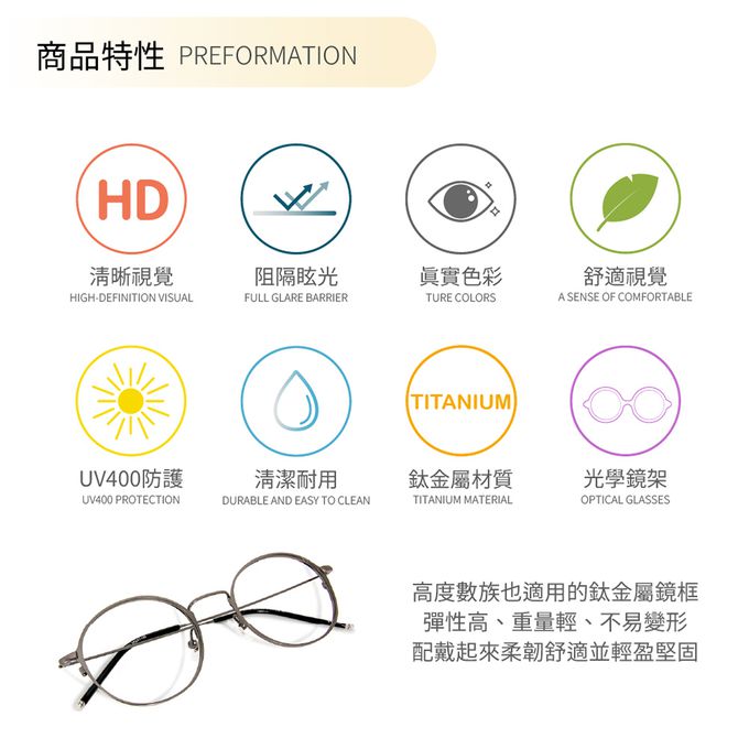 ALEGANT - 玄黑微霧光輕量鈦金屬緞面北歐質感圓框UV400濾藍光眼鏡