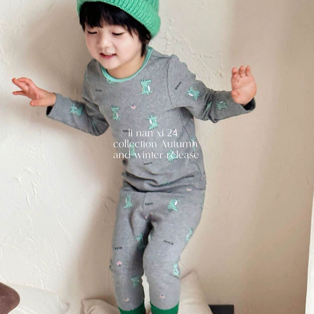 (厚磅)柔棉童趣印花長袖家居服套裝-藍色恐龍