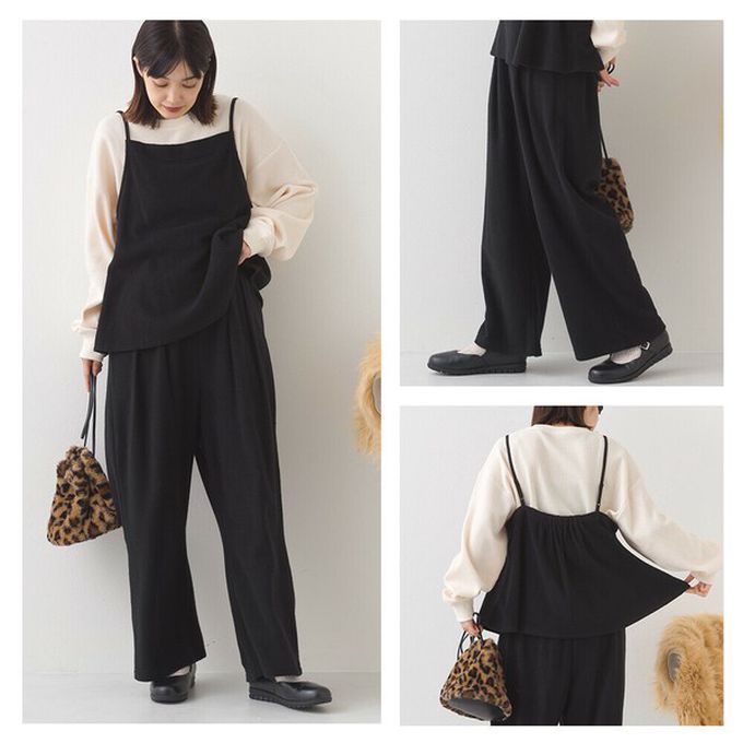 日本 OMNES - 溫柔百搭毛氈感細肩帶2件式套裝-米白