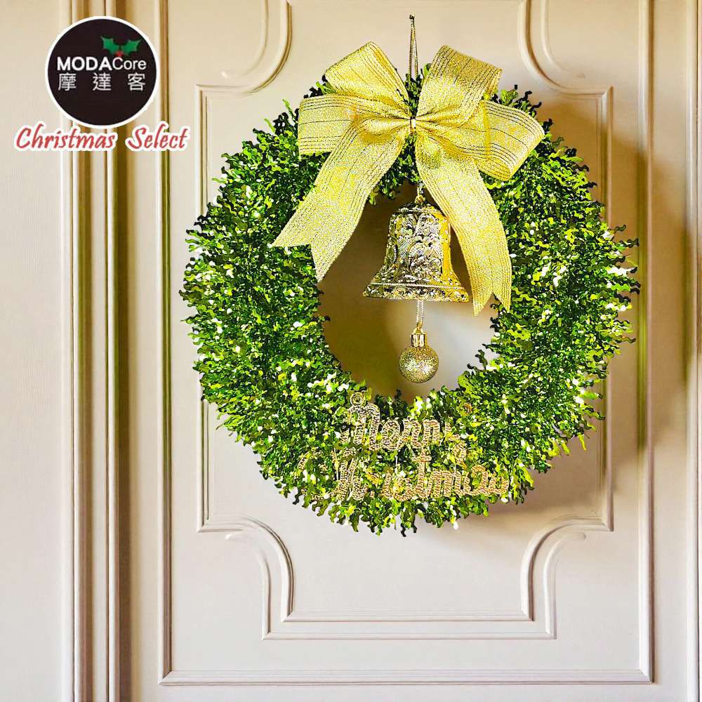 11吋時尚果綠系金蔥彎絲聖誕花圈_台灣工藝免組裝_本島免運費