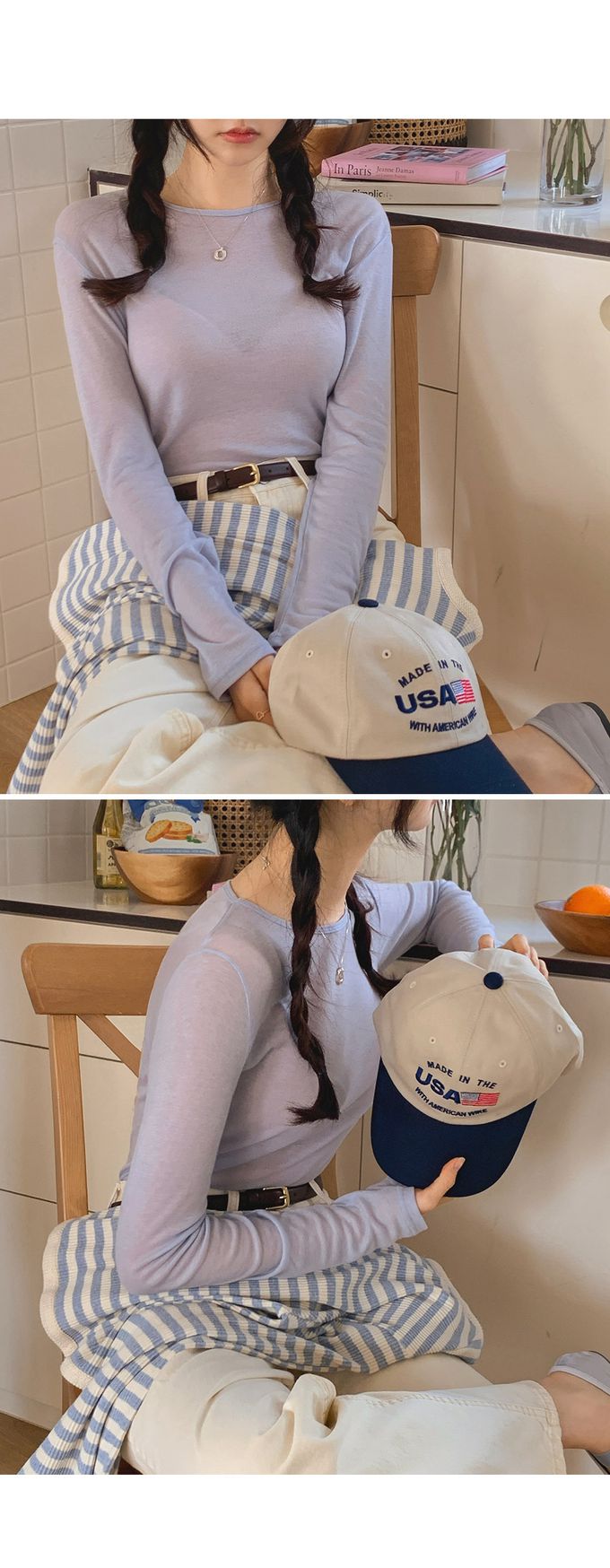 韓國女裝代購 - 換季必備！極簡薄透長袖上衣-灰藍 (FREE)