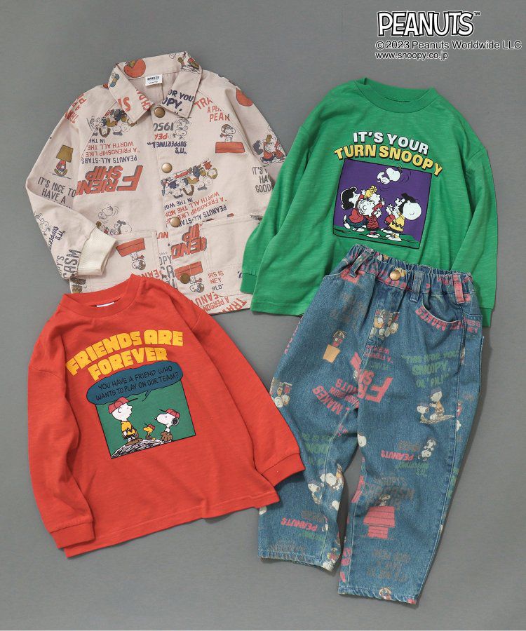 日本 BREEZE - SNOOPY聯名 前後漫畫印花長袖上衣-炭黑