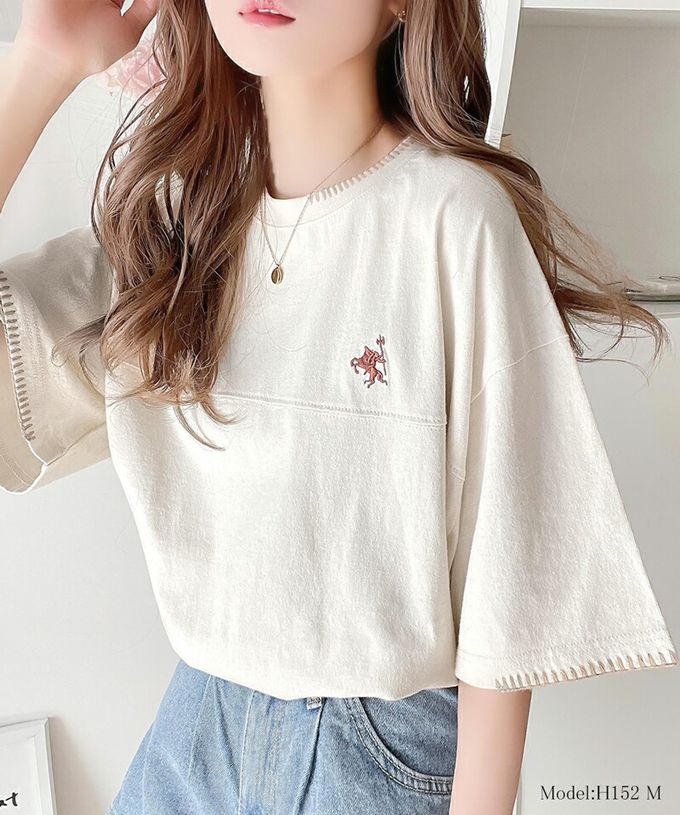 日本 Classical Elf - Java聯名 縫線刺繡風短袖T恤-淺黃