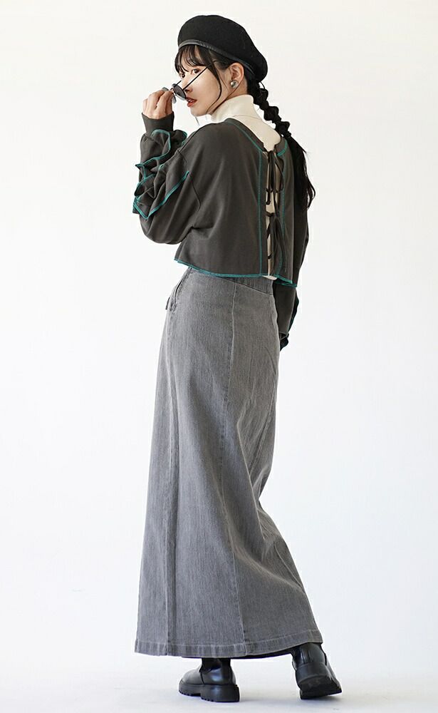 日本 zootie - 2WAY荷葉滾邊綁帶長袖罩衫-寶石藍