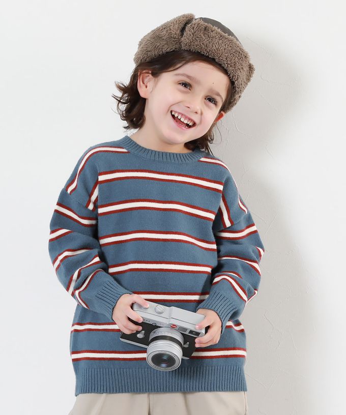 日本 devirock - 可機洗 學院風線條舒適毛衣-紫棕