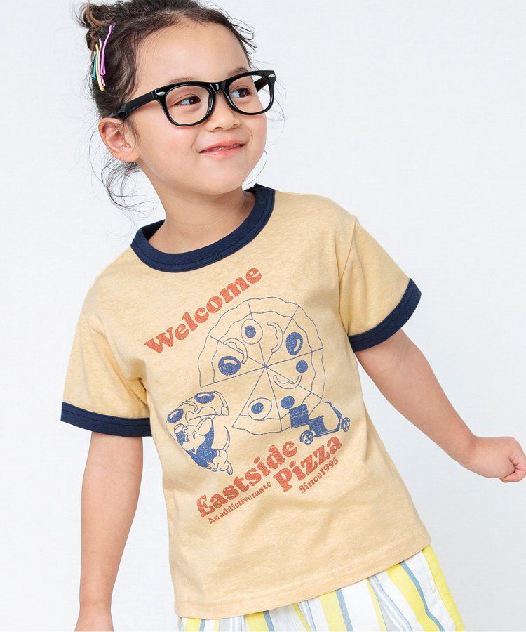 日本 BREEZE - 美式復古印花撞色邊短袖上衣-甜甜圈店-灰