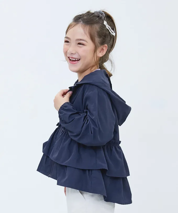 日本 devirock - 防潑水 層次荷葉輕量風衣外套(帽可拆)-象牙白