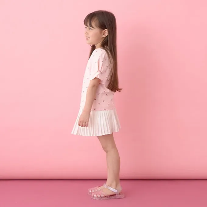 日本 Lycee mine - 純棉滿版印花打褶泡泡袖上衣-愛心-藍紫