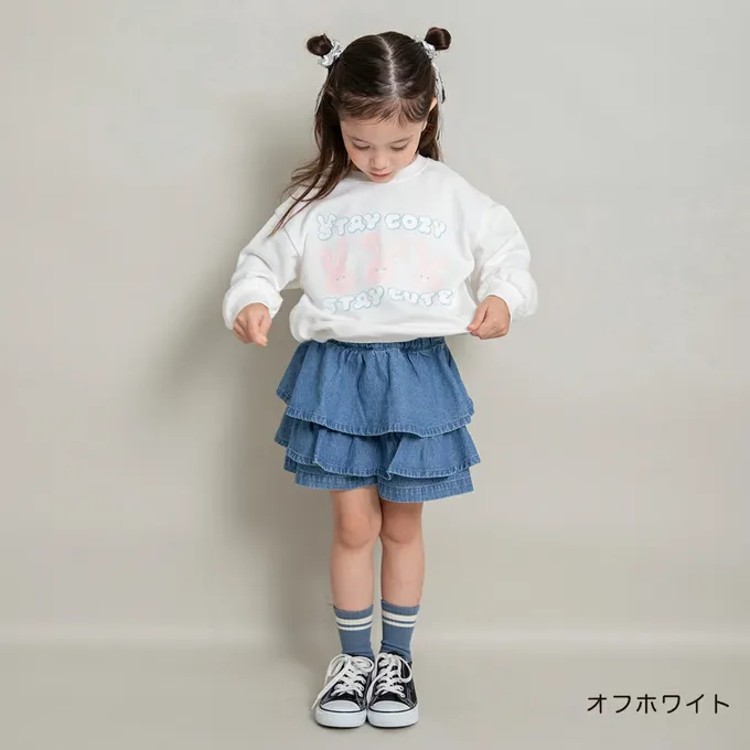 日本 BRANSHES - 可愛女孩印花縮口長袖上衣-花朵-紫