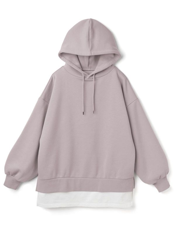 日本 GRL - 假兩件裏起毛連帽T-米