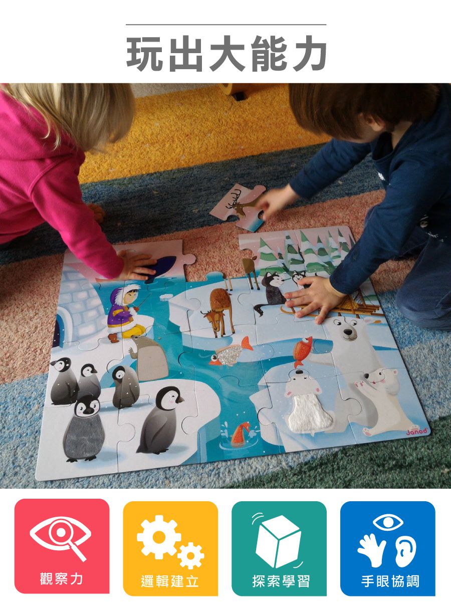 法國Janod - 幼兒觸覺拼圖-極地20pcs