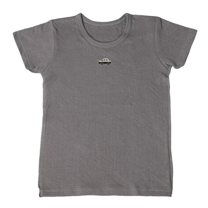 akachan honpo - 短袖圓領上衣2件組蓬鬆棉-警車&橫紋-灰色