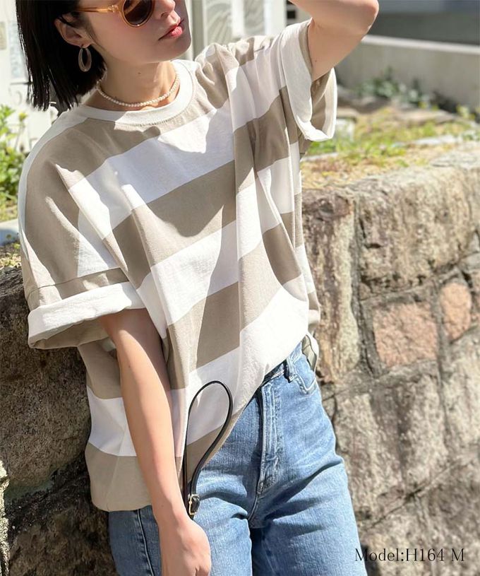 日本 Classical Elf - Java 純棉寬條紋落肩五分袖上衣-黑x白