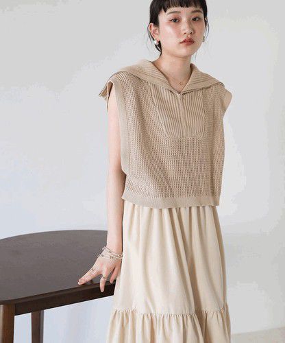 日本 Bou Jeloud - 拉鍊翻領針織背心-黑