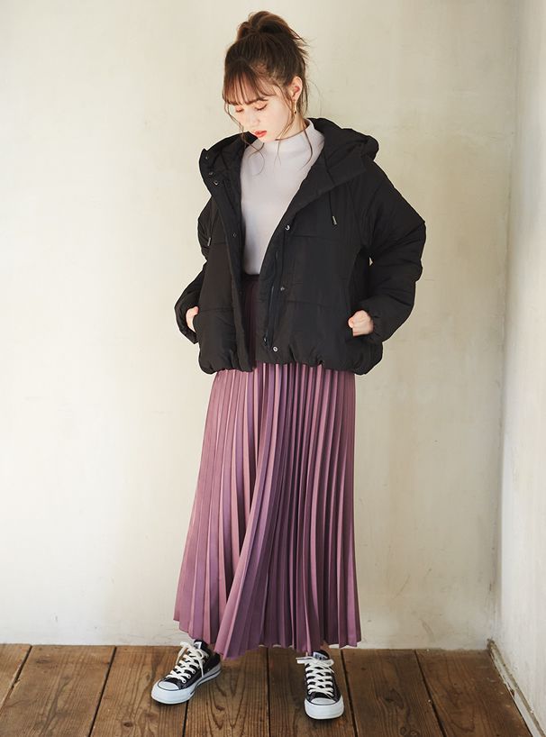 日本 GRL - 鋪綿澎澎連帽外套-前短後長-灰杏