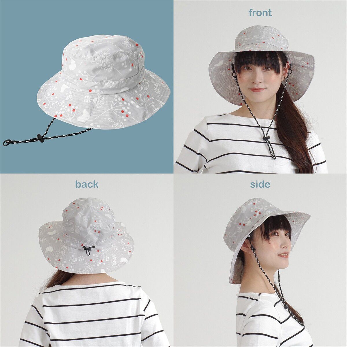 日本 nifty colors - 可折疊輕量抗UV防潑水遮陽帽(頭圍可調)-刺蝟小森林-深藍 (F(頭圍56~59cm))