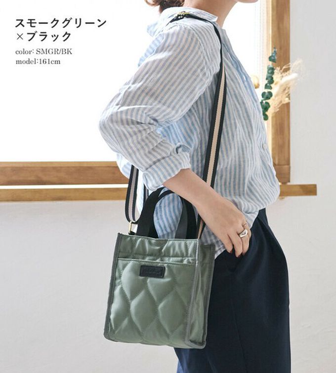 日本 LIZDAYS - 防潑水 輕巧絎縫方形側背小包-淺棕x黑