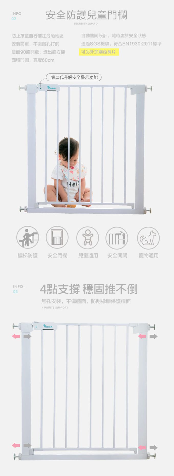 YODA - 雙向自動關門安全防護兒童門欄加長配件 (10cm)