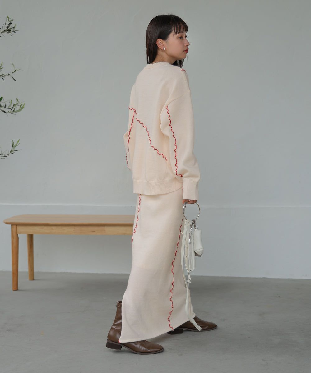 日本 Bab - 不規則撞色滾邊長袖上衣-黑x綠