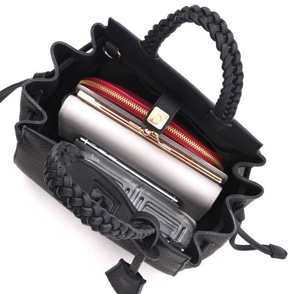 日本 COOCO - 編織提把束口造型小手提包/側背包-波爾多紫 (W20.5*H21*D8cm)