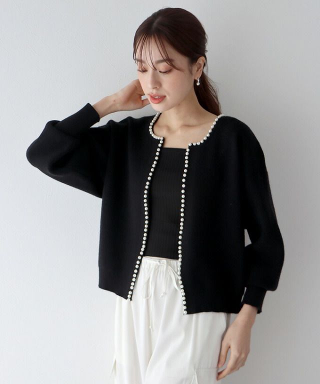 日本 BLUE EAST - 珍珠公主短版針織外套-米杏