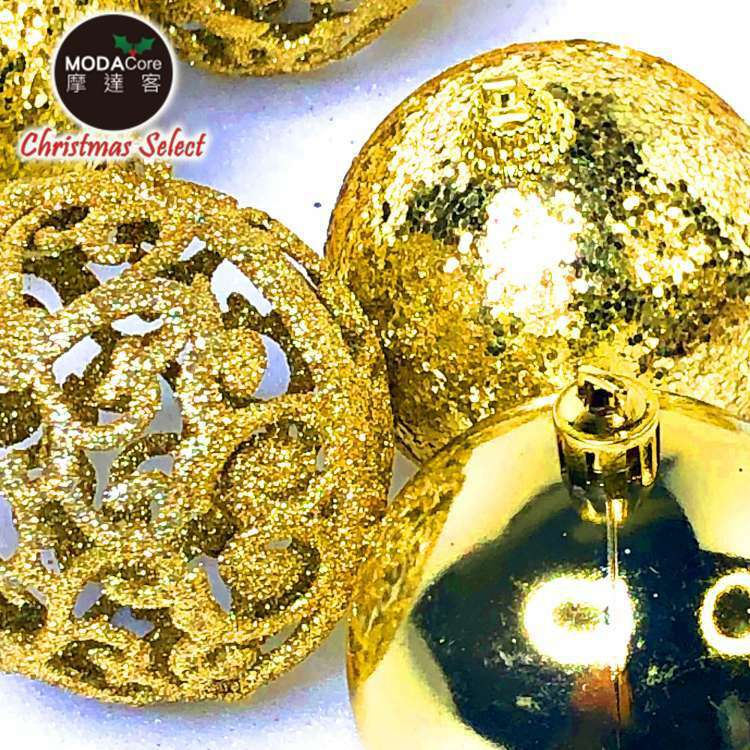 MODACore 摩達客 - 聖誕60mm(6CM)風華金系16入霧亮混款圓球吊飾組 | 聖誕樹裝飾球飾掛飾