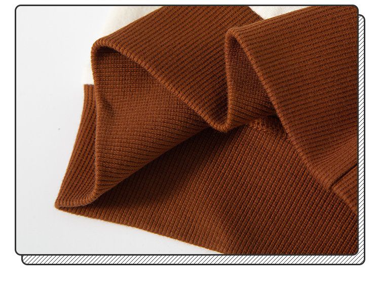 純棉圓領短版長袖上衣/大學T-暴龍-咖啡+杏