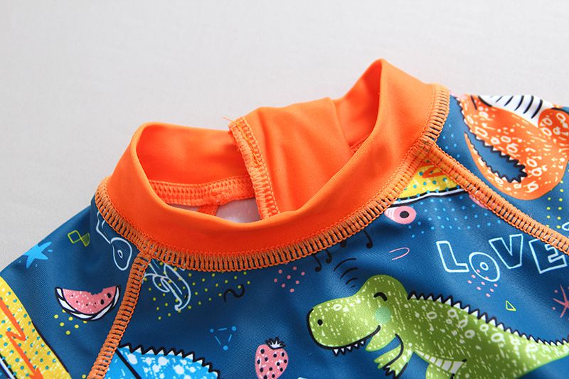 男寶長袖泳裝套裝(附帽子)-滑板恐龍-深藍+橘