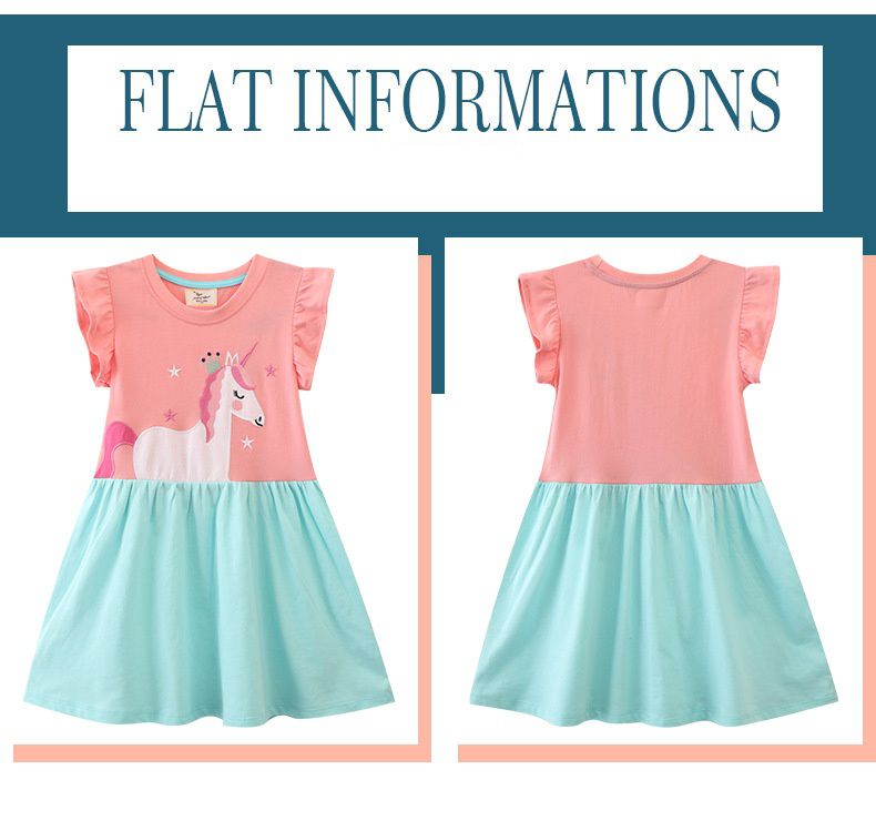 Jumping meters - 棉質圓領小飛袖洋裝-獨角獸公主-粉+藍