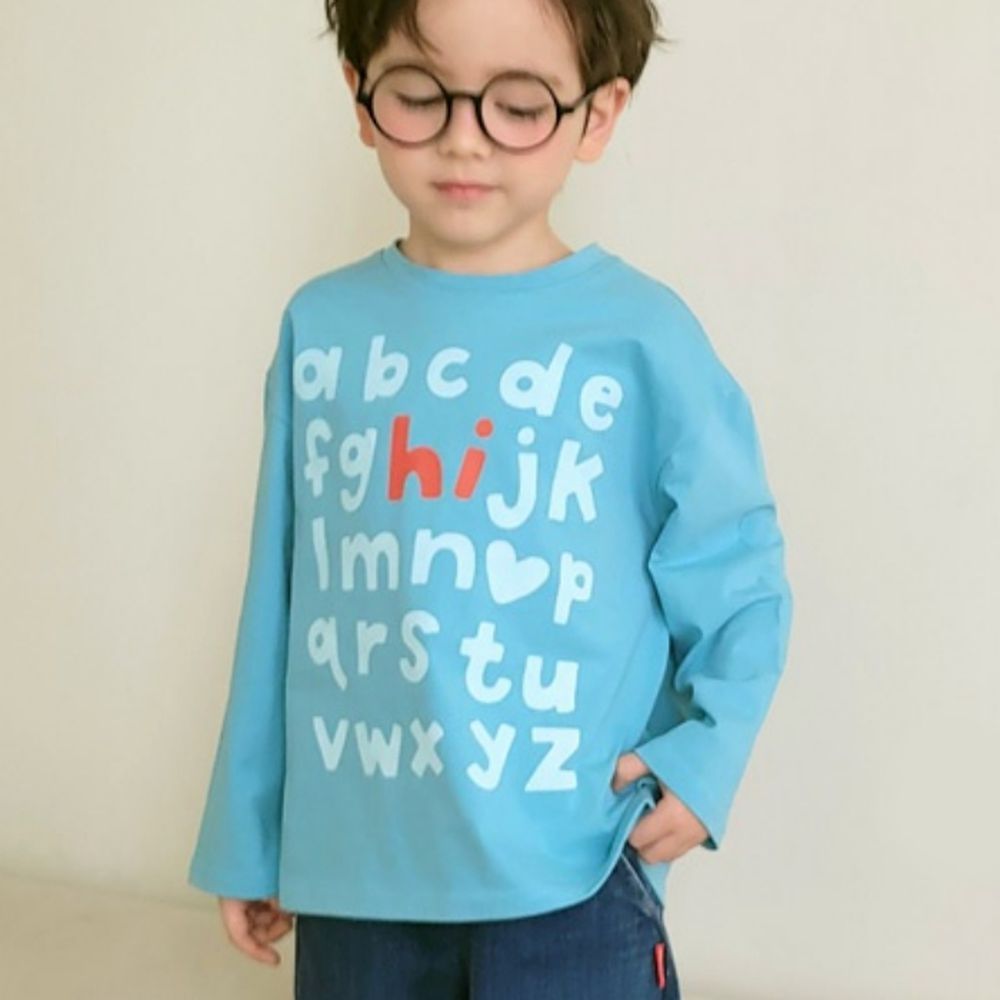 Peanuts House 純棉長袖上衣-英文單字-水藍