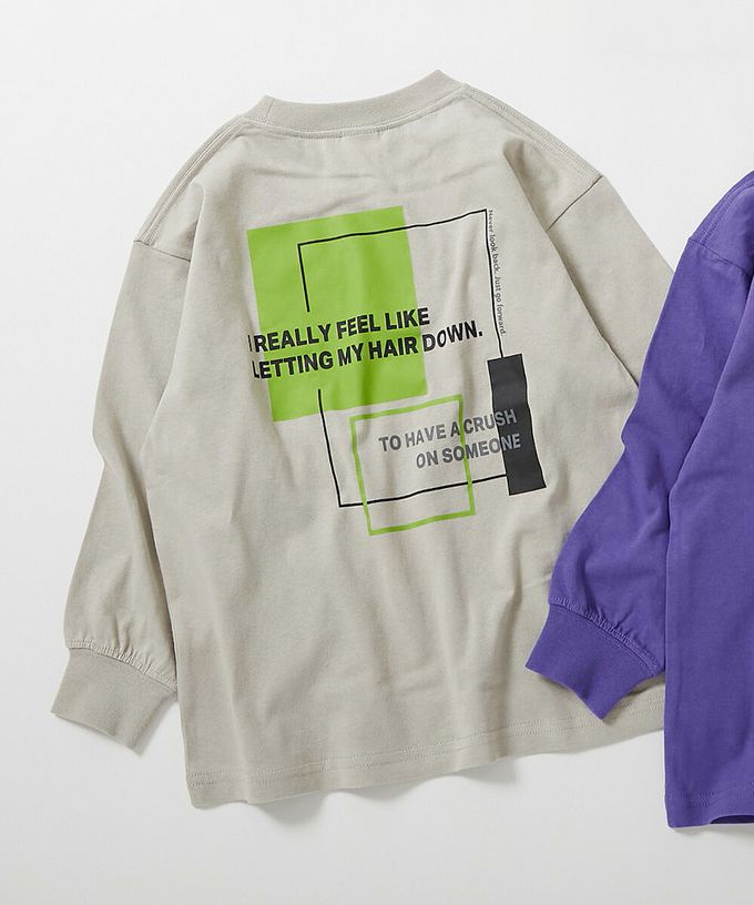 日本 devirock - 100%棉 定番印花寬版長袖上衣-胸前logo-灰棕