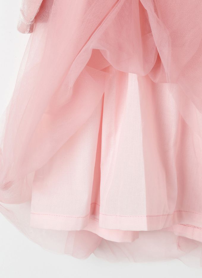 韓國 OZKIZ - 花朵亮片點綴網紗公主袖洋裝-粉