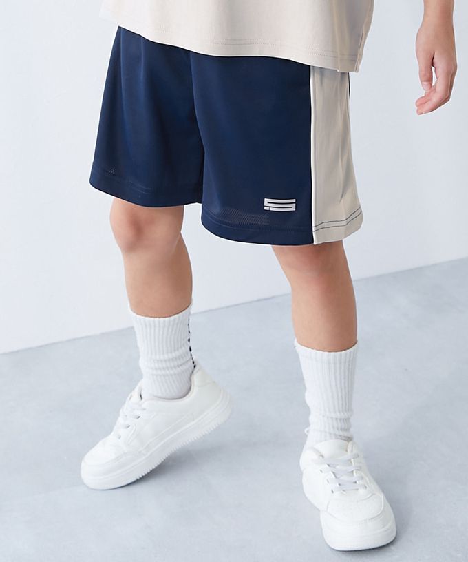 日本 devirock - 速乾網眼撞色系涼爽短褲-黑x灰