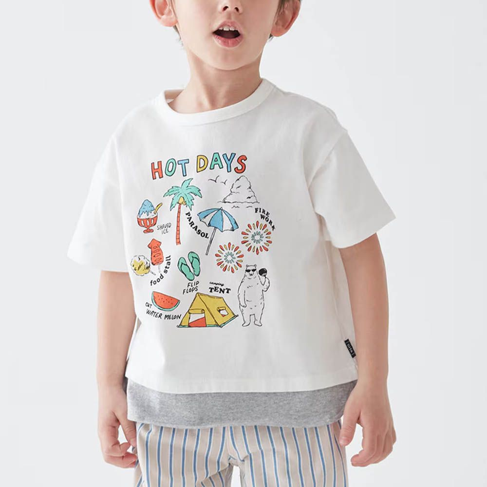 GITA 雙層下擺印花短袖上衣-渡假北極熊-白