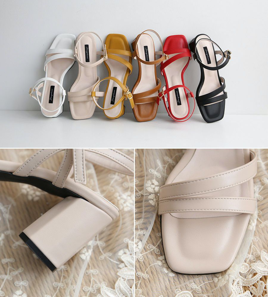 韓國 Dangolunni - 3cm氣質細帶粗跟涼鞋-杏