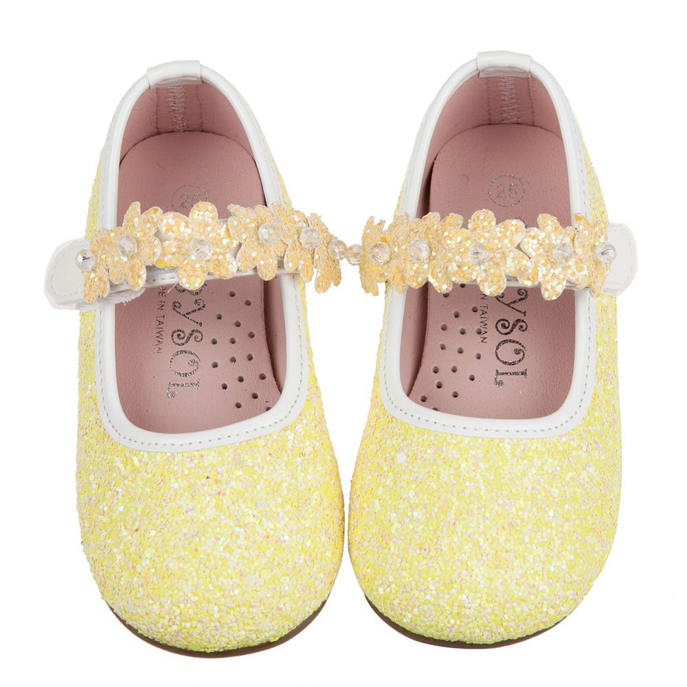 台灣製造 - 閃亮花舞黃色兒童公主鞋