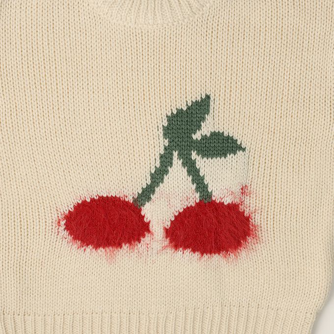 akachan honpo - 針織休閒上衣-緹花-米白色