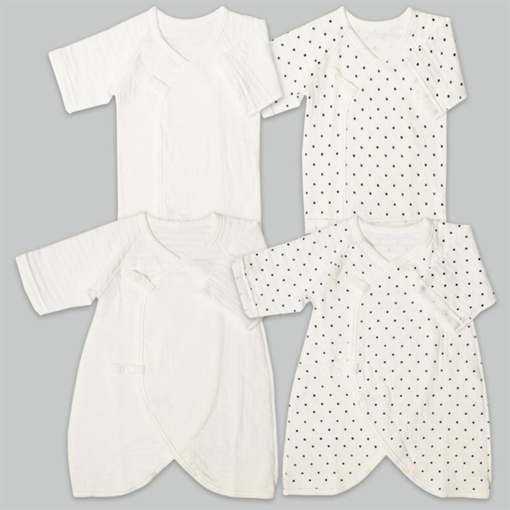 akachan honpo - 長袖新生兒內衣4件組-按扣款 保暖鋪棉-深藍色 (50~60cm)