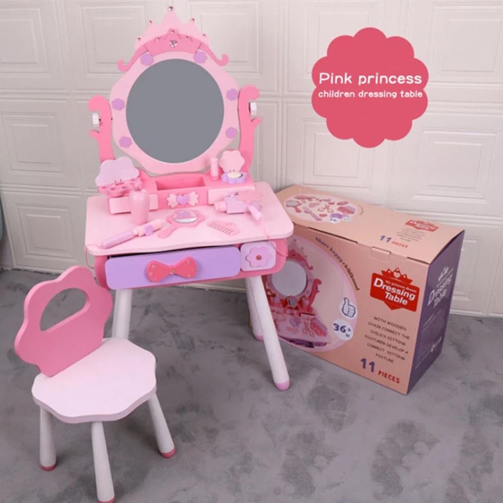 Phoebe - 粉紅公主兒童木製化妝台組