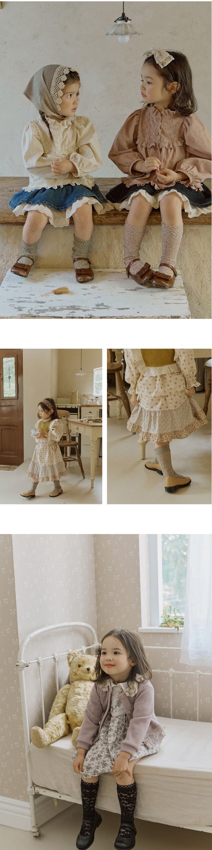 韓國 Puellaflo - 花型鏤空蕾絲小腿襪/中長襪-藕粉