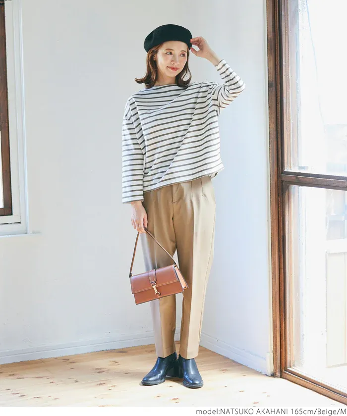 日本 COCA - [熱銷推薦] 百搭船領薄長袖上衣-條紋-灰x白