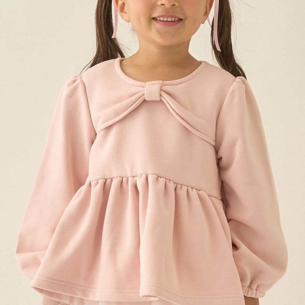 胸前蝴蝶結領荷葉上衣-粉紅