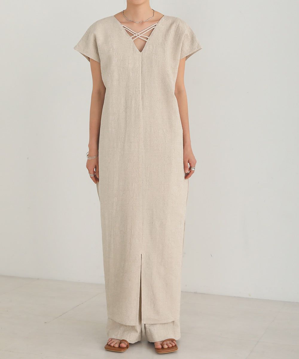 日本 Bab - 2WAY質感棉麻法式袖洋裝-米杏